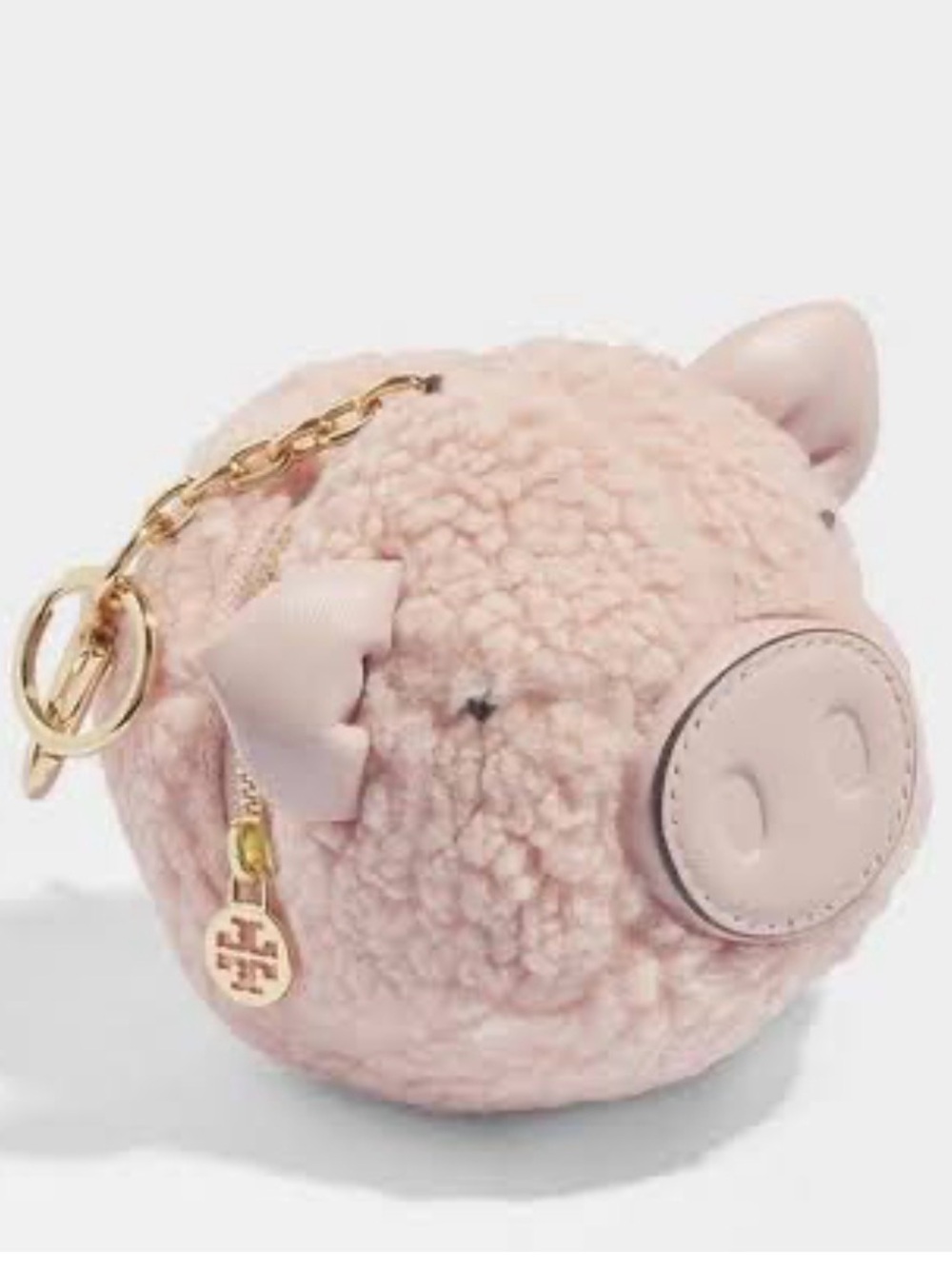 Sherling Pig Pom Pom Key Fob bag charm keychain In Pink Calfskin Gold tone - EUC